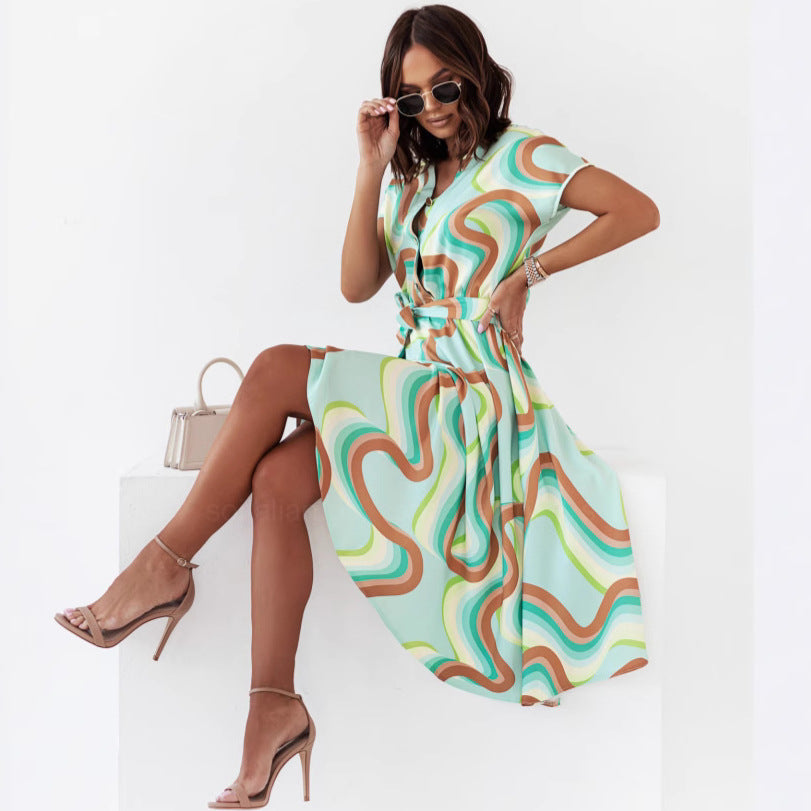 Robe d'été imprimée à manches courtes pour femme