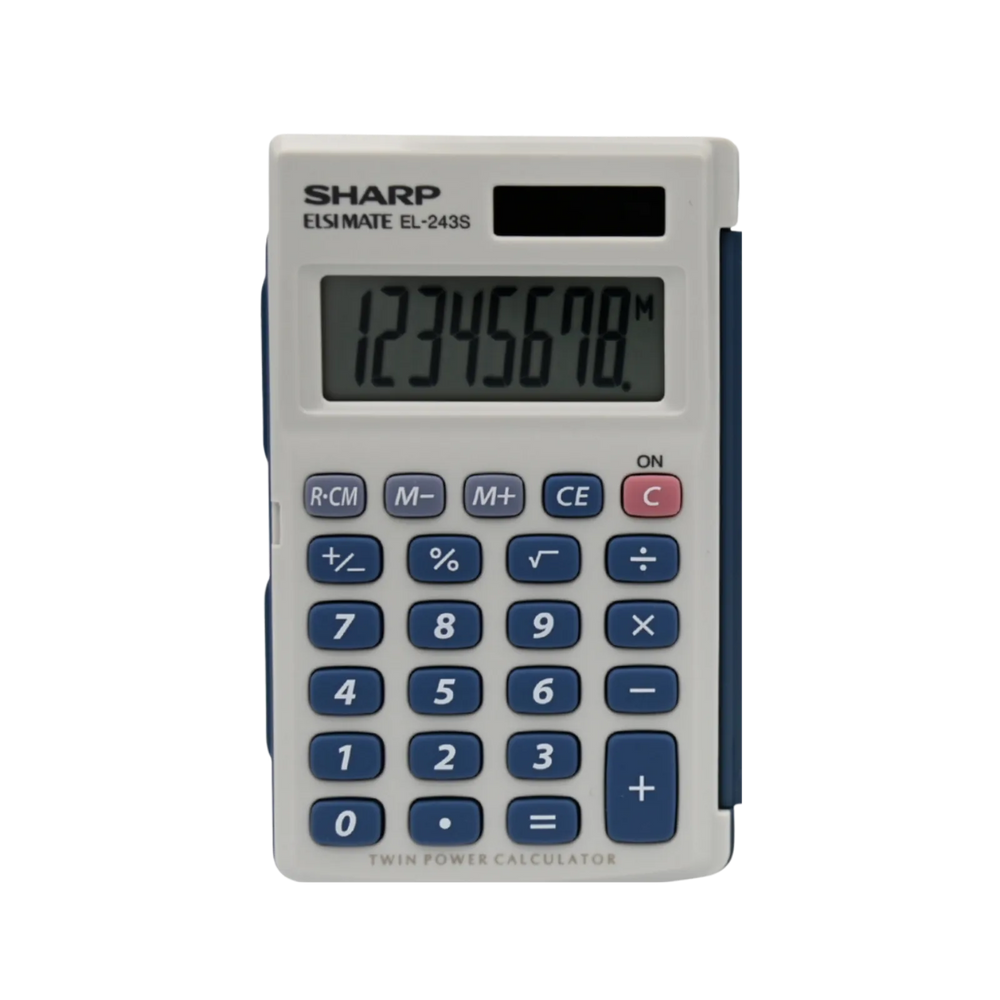 Sharp EL243S 8-Digit Hand-held Calculator – Twin Power Solar & Battery with Protective Cover