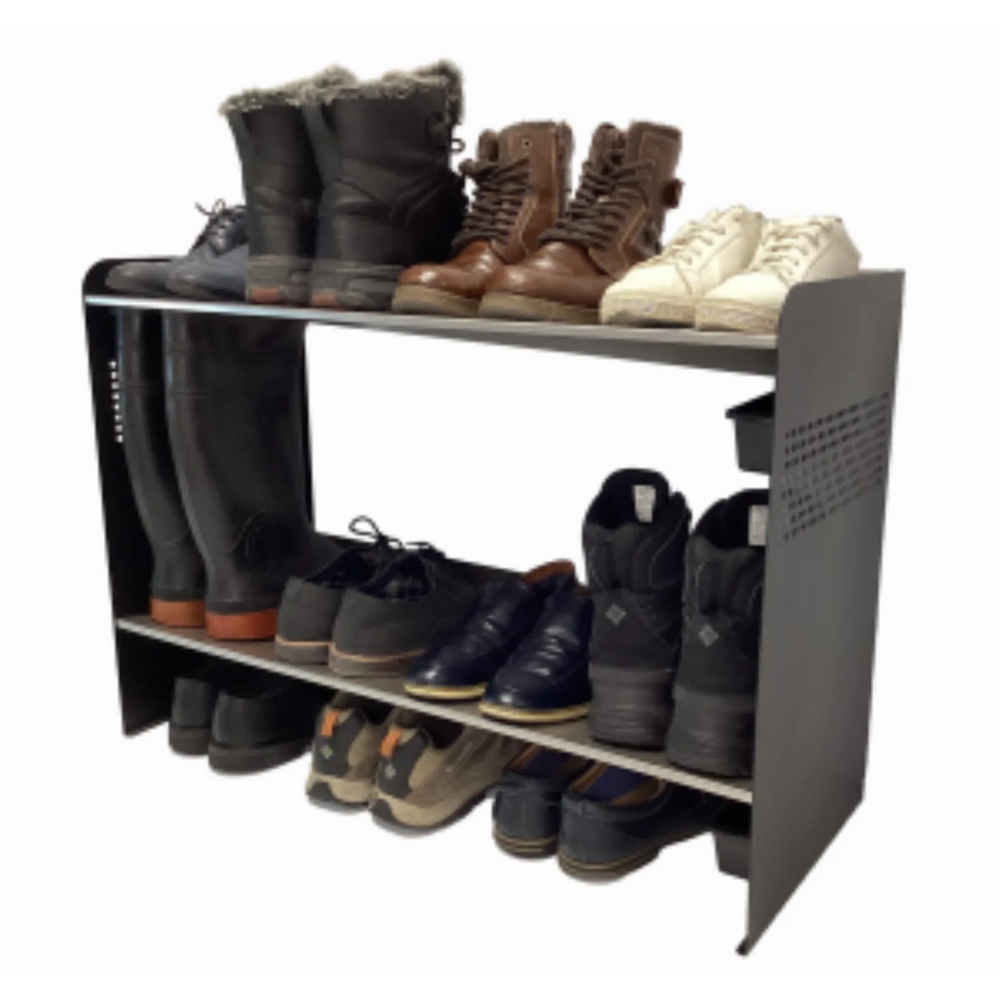 Rakabot Signature 2 tier chic and classy water and mud collecting shoe and boot rack that stores 7 pairs. Stainless ste