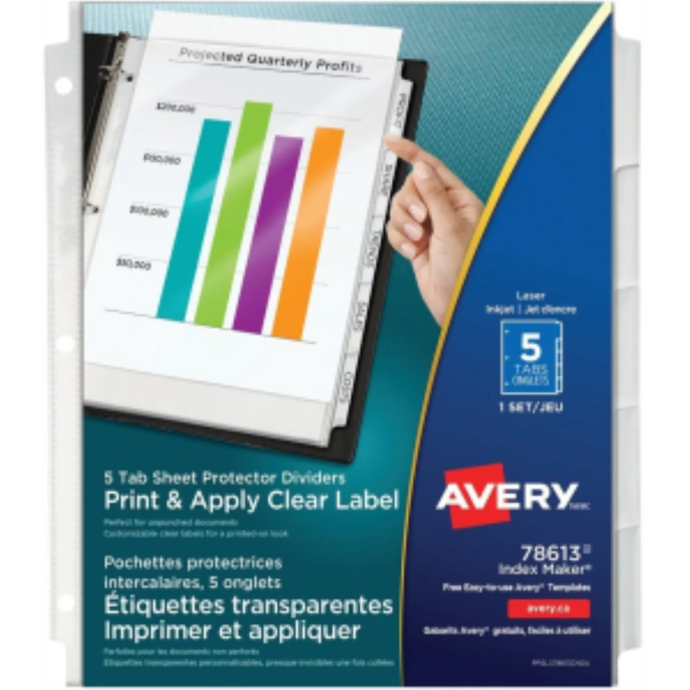 INDEX MAKER CLEAR LABEL VIEW DIVIDERS, 5 TAB, 1 SET, W