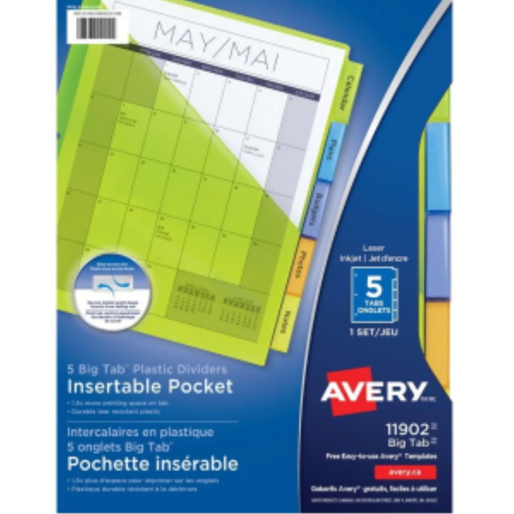 PLASTIC POCKET DIVIDERS, 5 TAB, 1 SET, MULTICOLOUR