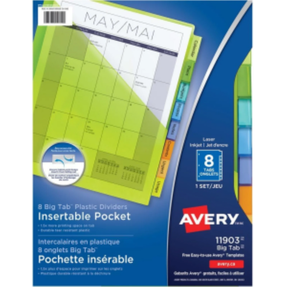 PLASTIC POCKET DIVIDERS, 8 TAB, 1 SET, MULTICOLOUR
