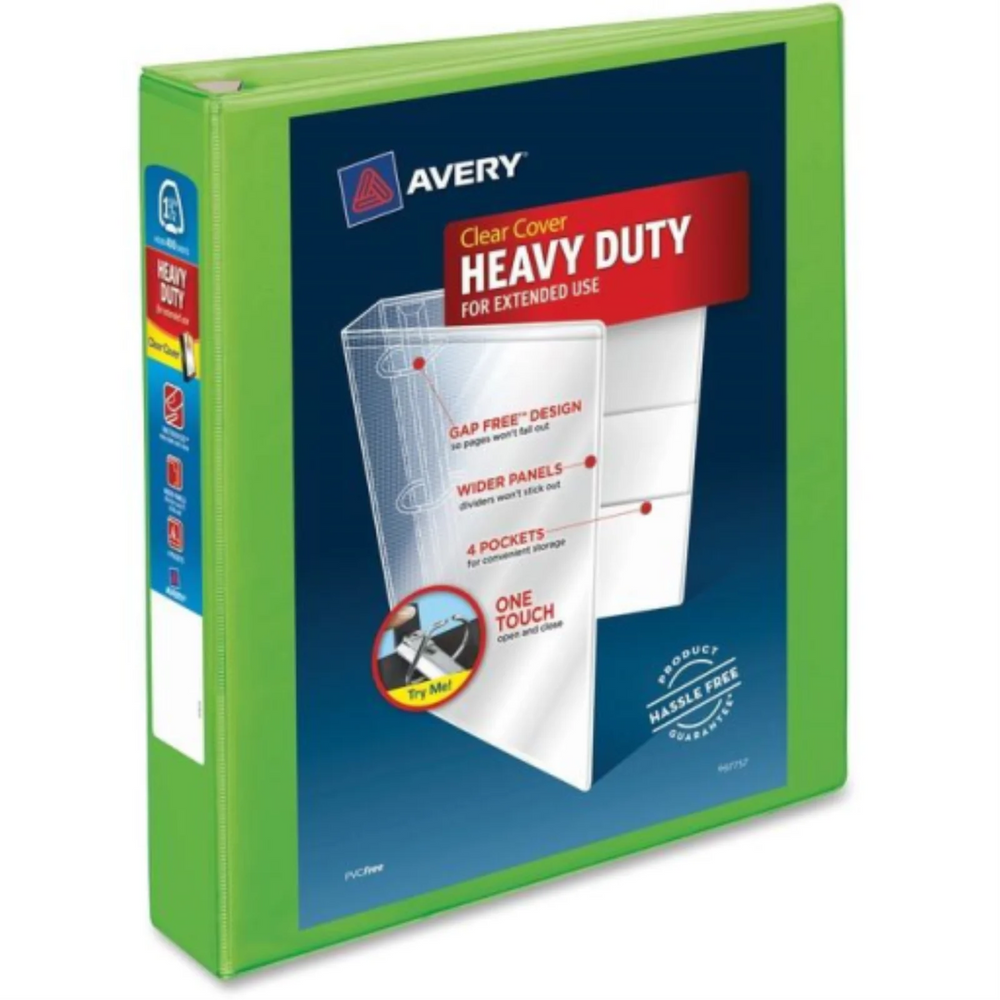 Avery View 1½" HD View Binder, Chartreuse, Gap Free D-Ring, 400 sheet capacity