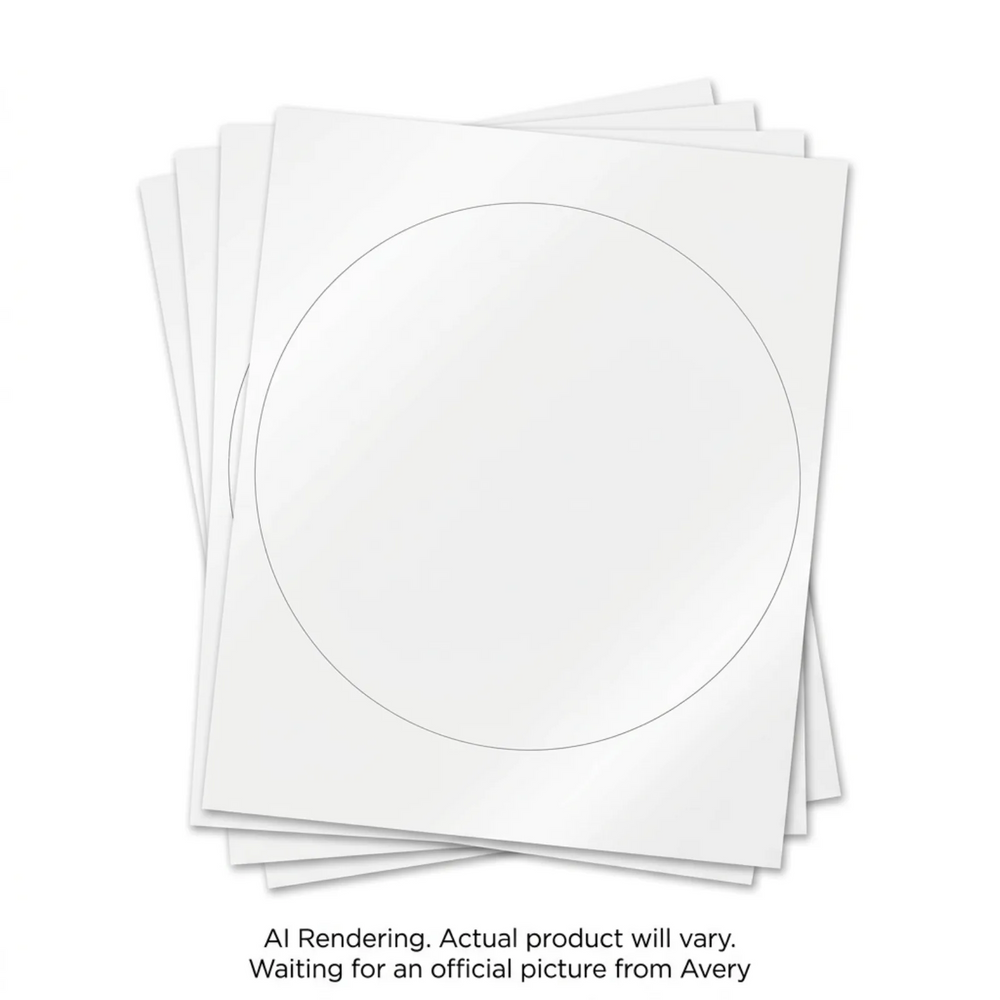 Avery Laser White Waterproof Labels, 7" Diam., Permanent, 6 sheets/pkg, 6 labels/pkg