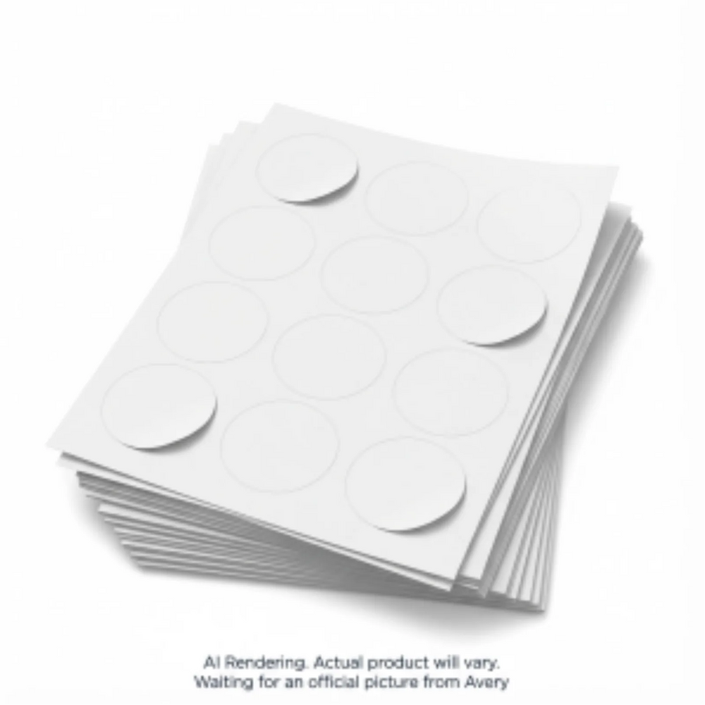 Avery Laser/Inkjet Matte White Labels, 2" Diam, Permanent, 10 sheets/env, 120 labels/env