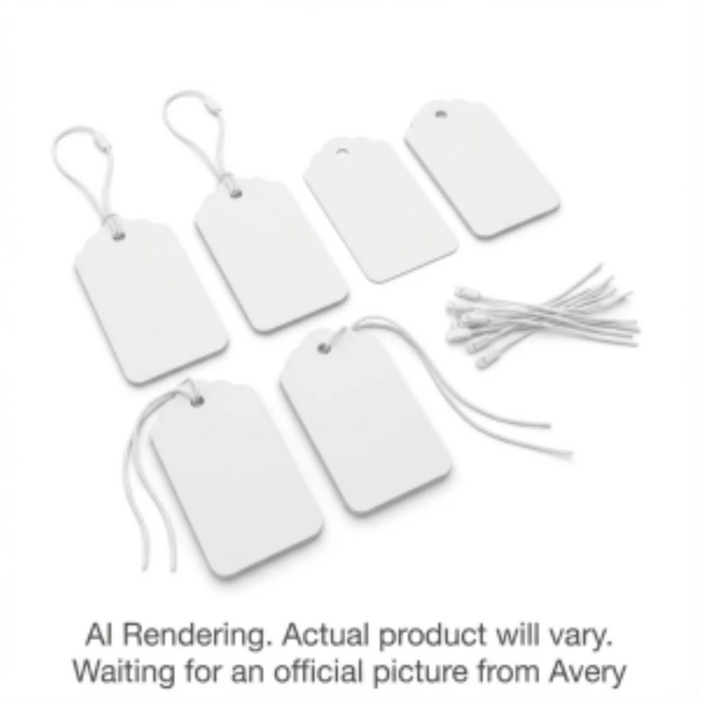 Avery Laser/Inkjet White Printable Tags w Strings, 2" x 1¼", 10 sheets/env, 180 tags/env