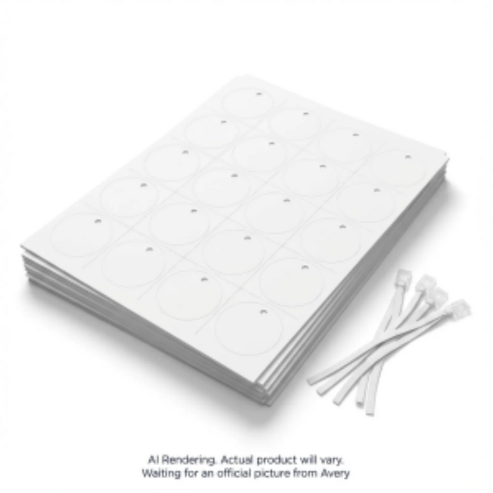 Avery Laser/Inkjet White Round Printable Tags w Strings, 2" Diam, 10 sheets/env, 120 tags/env