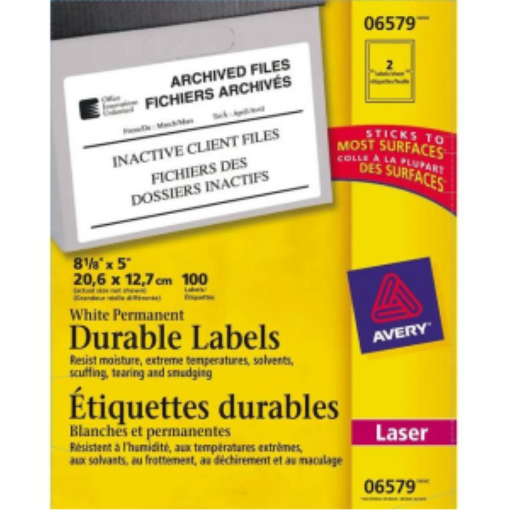6579 TRUEBLOCK DURABLE I.D. LABELS, 8 1/8" X 5", PERMANENT,