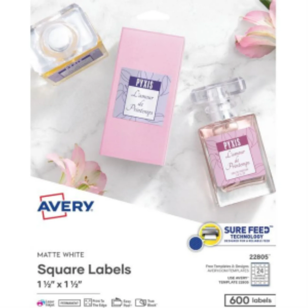 22805 PRINTTOTHEEDGE SQUARE LABELS 1 1/2" X 1 1/2", 25 SH