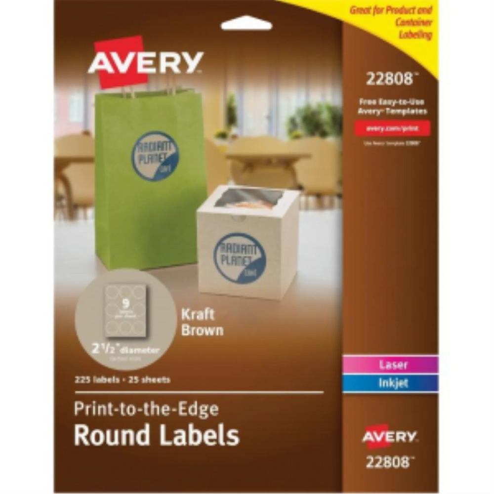 22808 KRAFT BROWN ROUND LABELS 2 1/2" DIAMETER, 25 SHTS/ENV.