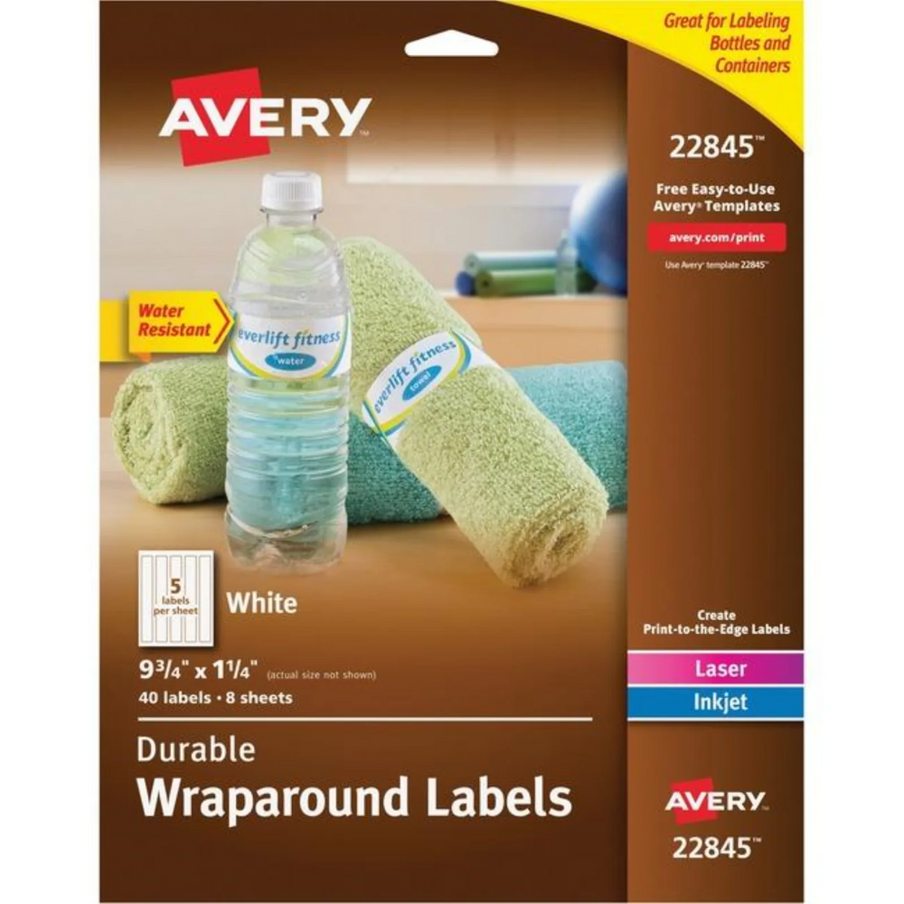 22845 DURABLE WRAPAROUND LABELS, 9 3/4" X 1 1/4", WHITE, 8 S
