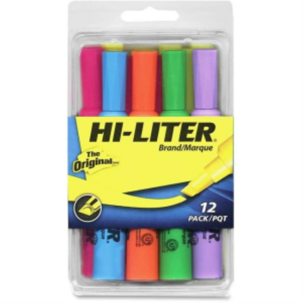 HILITER DESK STYLE, 12 PACK, ASSORTED – YELLOW, PINK,