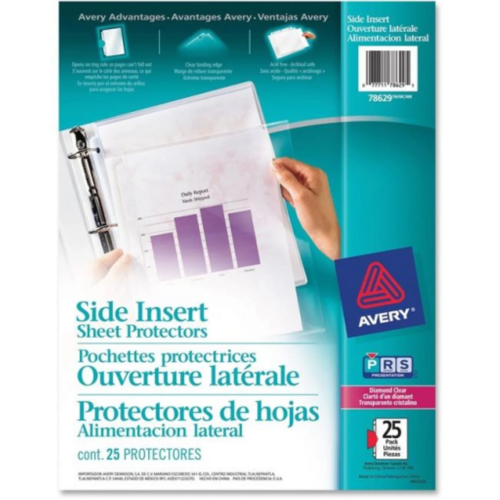 SIDE LOADING SHEET PROTECTORS, DIAMOND CLEAR, 25/PK