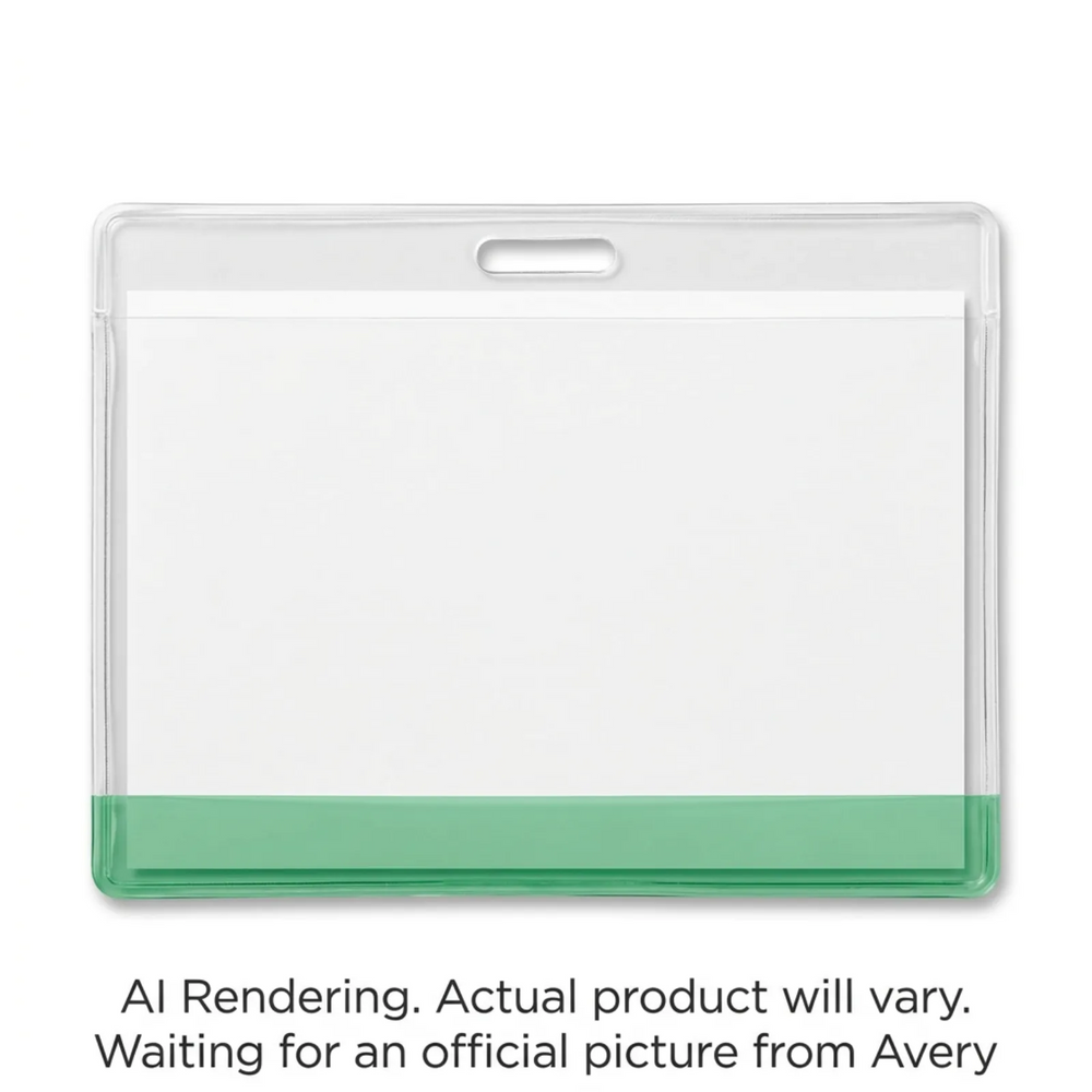 Translucent Colour Bar Vinyl Name Tag Holders, Clear with Green Bar, 4" x 3", 10/pkg