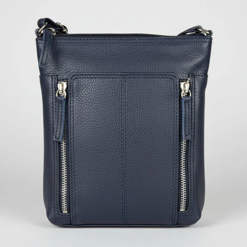 Sac bandoulière mince en cuir. Petit sac vertical à fermeture éclair pour femmes avec sangle réglable