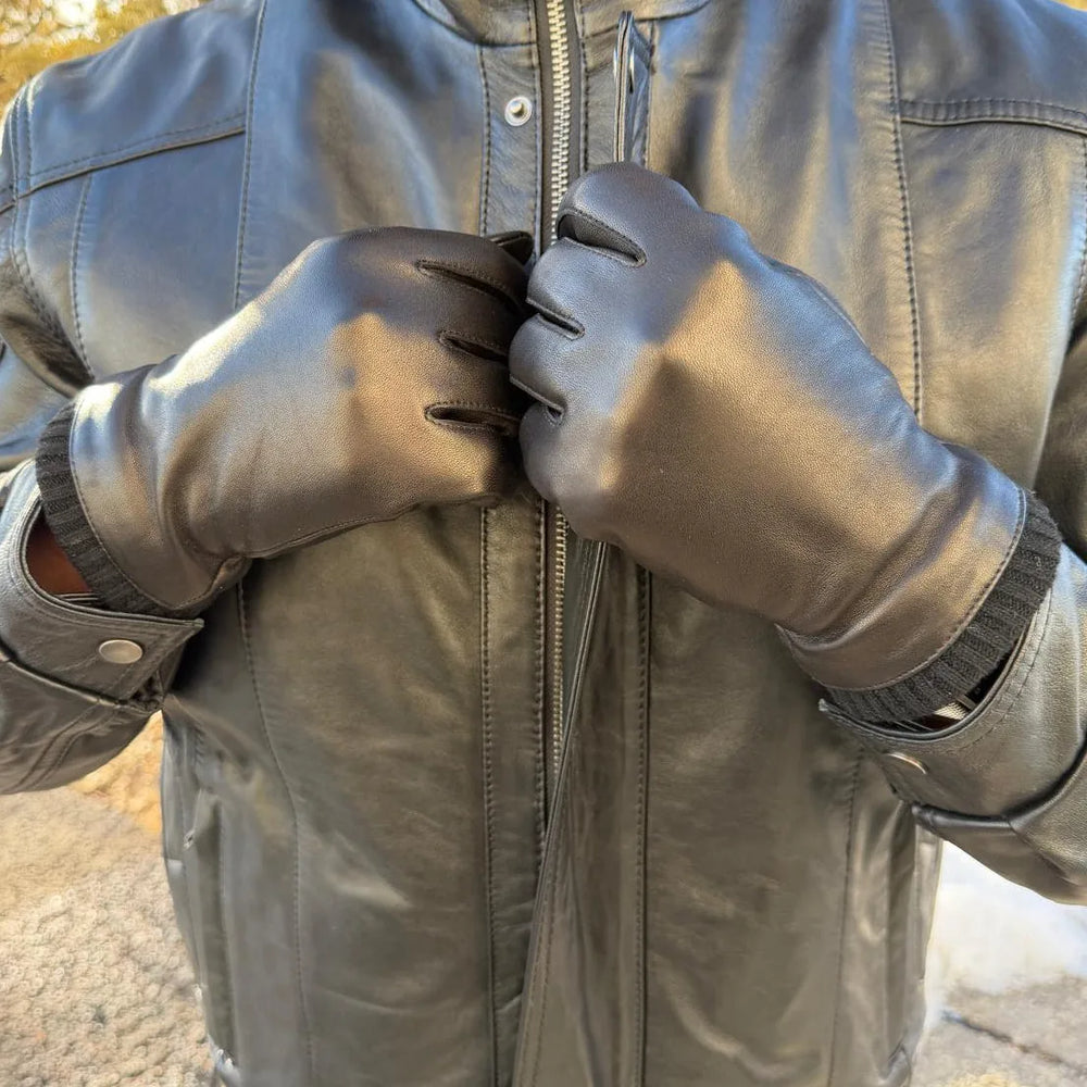 Gants en cuir d'agneau pour hommes avec doublure en mélange de laine