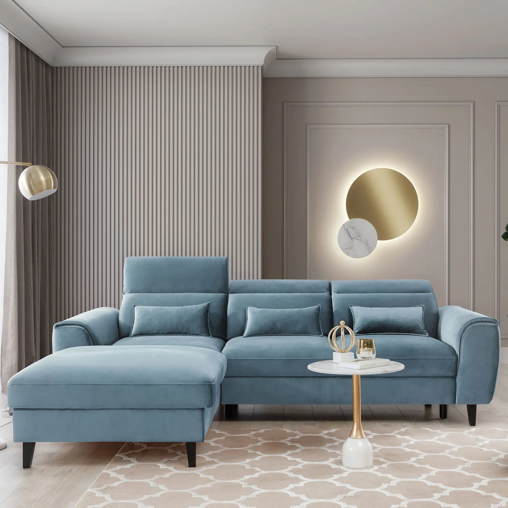Canapé sectionnel Foble avec rangement et méridienne - Bleu Aqua