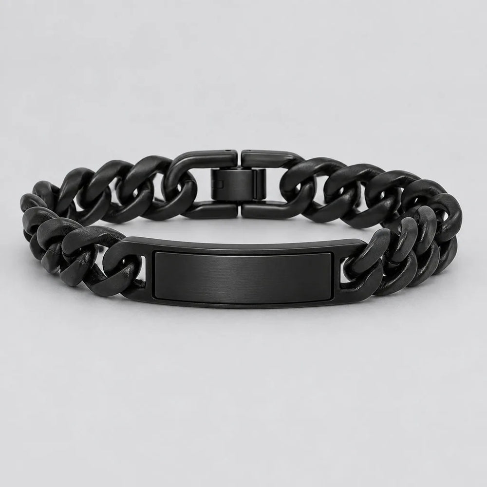 Men’s Black Stainless Steel Cuban Link ID Stealth Biker Bracelet