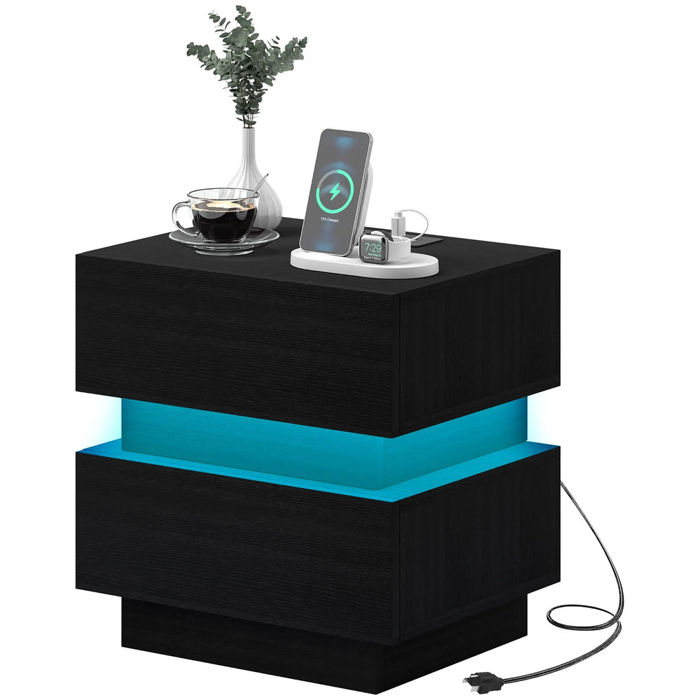 Table de chevet Emma avec station de recharge, ports USB et lumière DEL - Noir