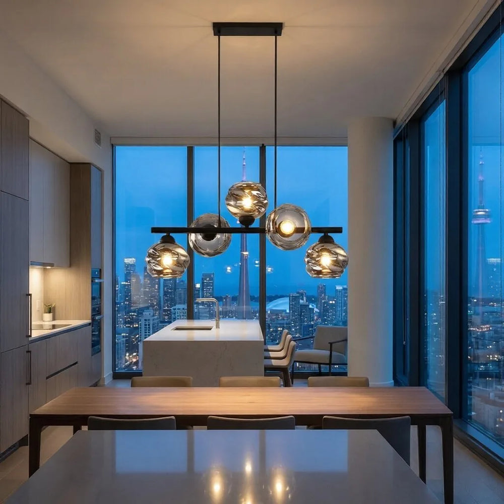 TORONTO 5-Light Glass Globe Pendant for Kitchen Island & Dining Table