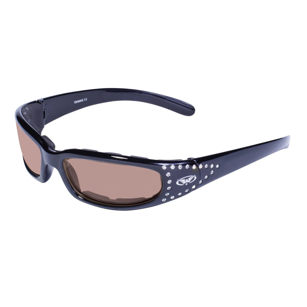Global Vision Marilyn 3 Lunettes de moto pour femmes avec strass. Lunettes de conduite rembourrées et scintillantes