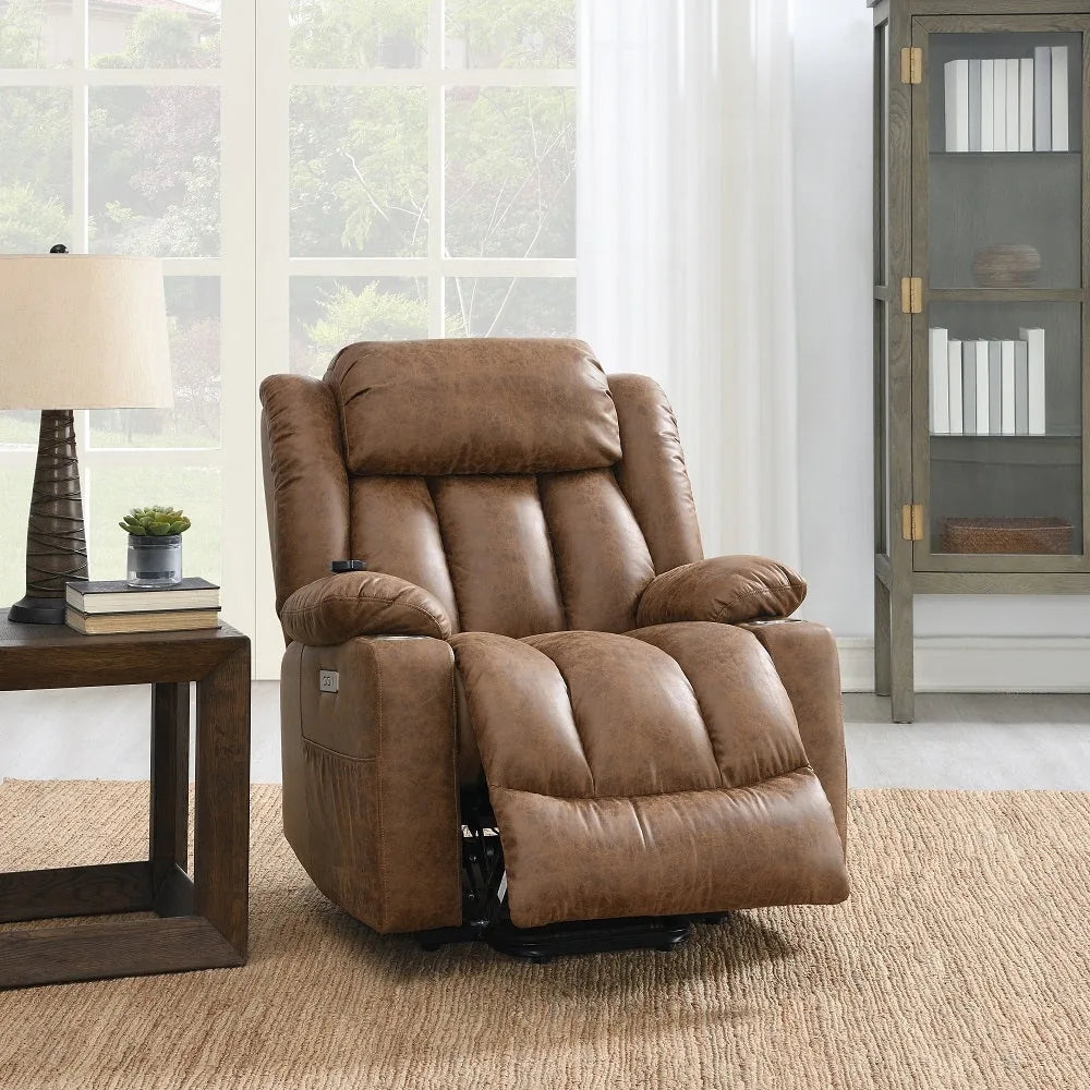 Fauteuil inclinable électrique Krabi avec fonction élévatrice, chauffage et massage - Brun