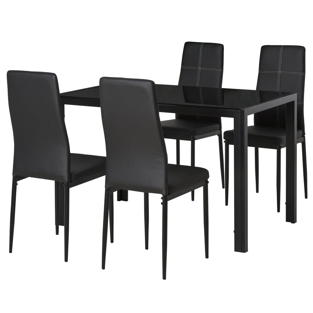 Ensemble de salle à manger rectangulaire en verre Zaya 5 pièces pour petits espaces - Noir