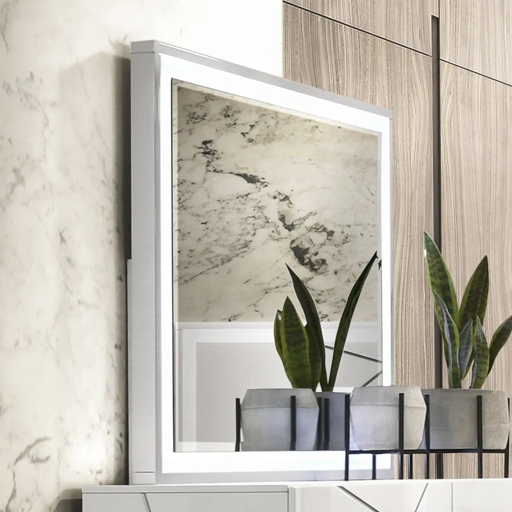 Pearl High Gloss LED Dresser Mirror - White