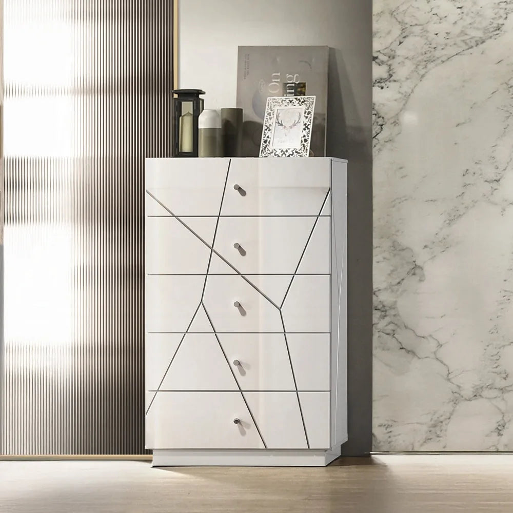 Commode de Rangement Haut Lustré Pearl - Blanc