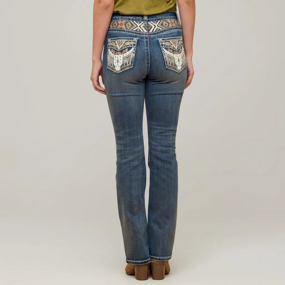 Westfield Eagle Women’s Embroidered Bootcut Jeans. Steerhead Bling Stretch Denim