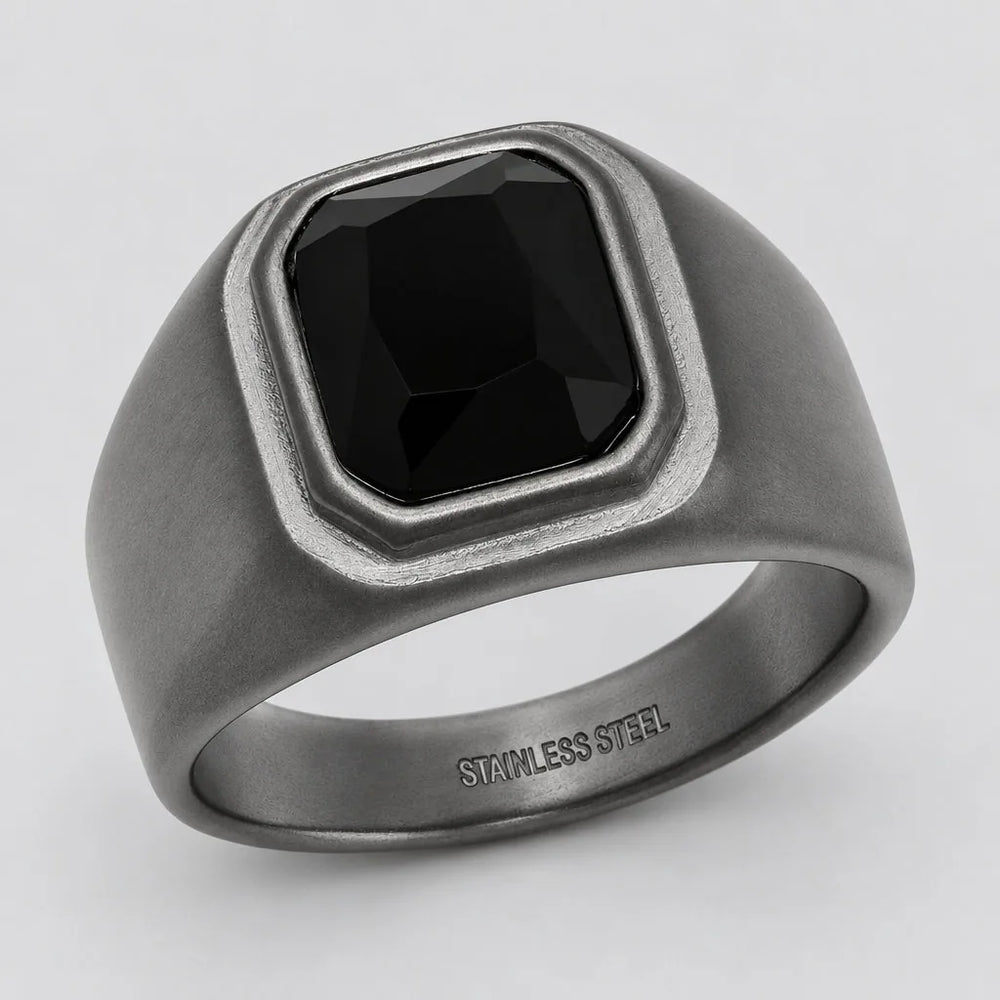 Men’s Matte Black Stainless Steel Signet Biker Ring