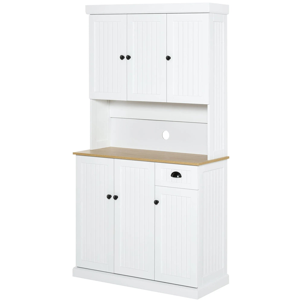 Denver 71" Kitchen Storage Cabinet with Hutch-White/Oak