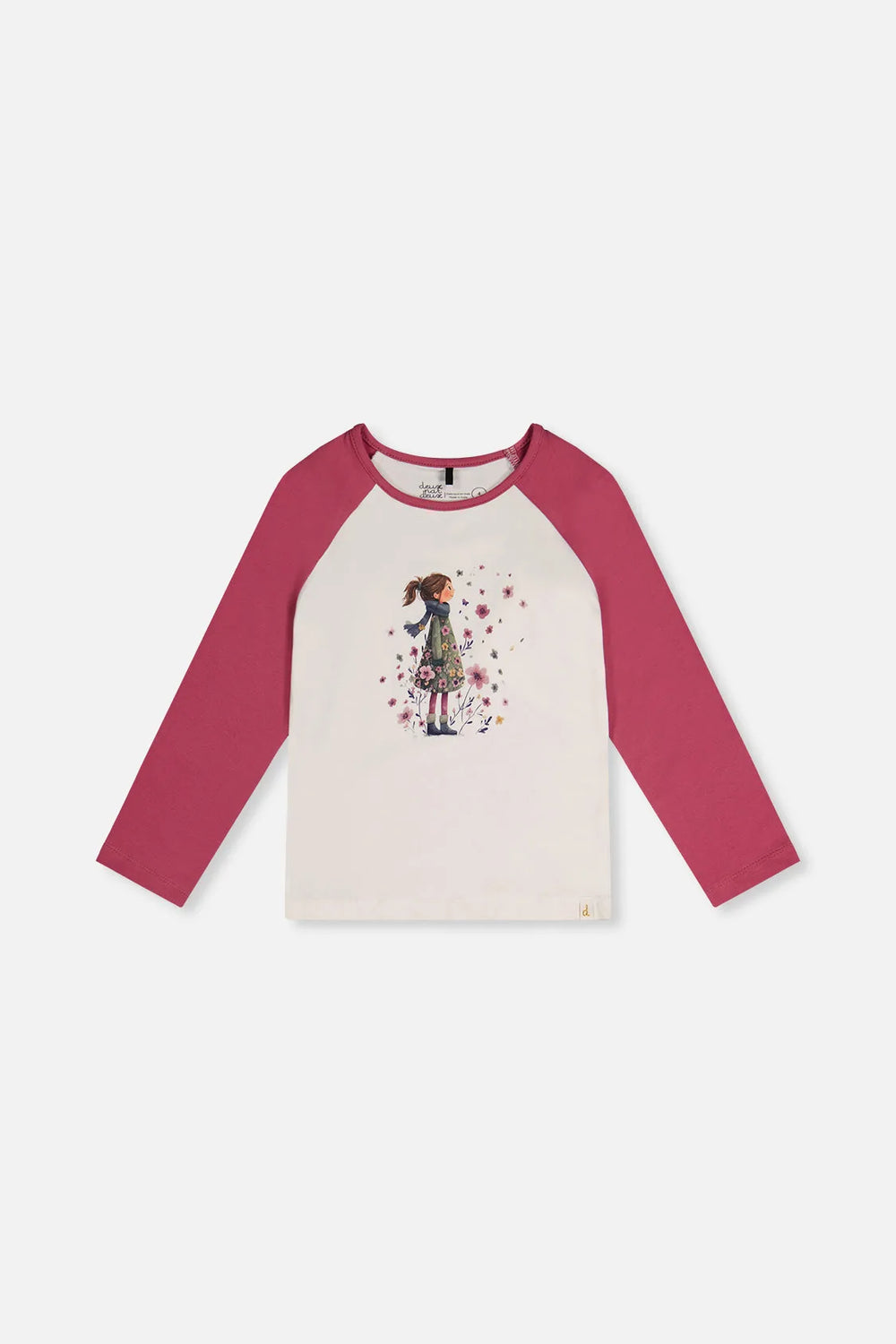 T-shirt Raglan en Coton Bio Violet Rosé et Blanc