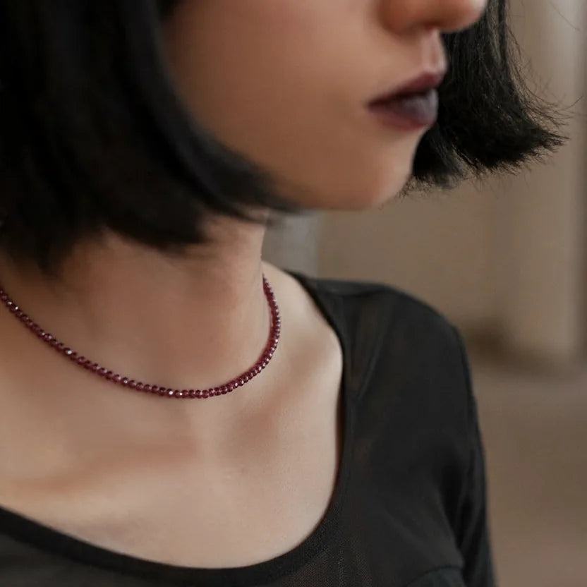 Garnet Bead Necklace - 2-3mm