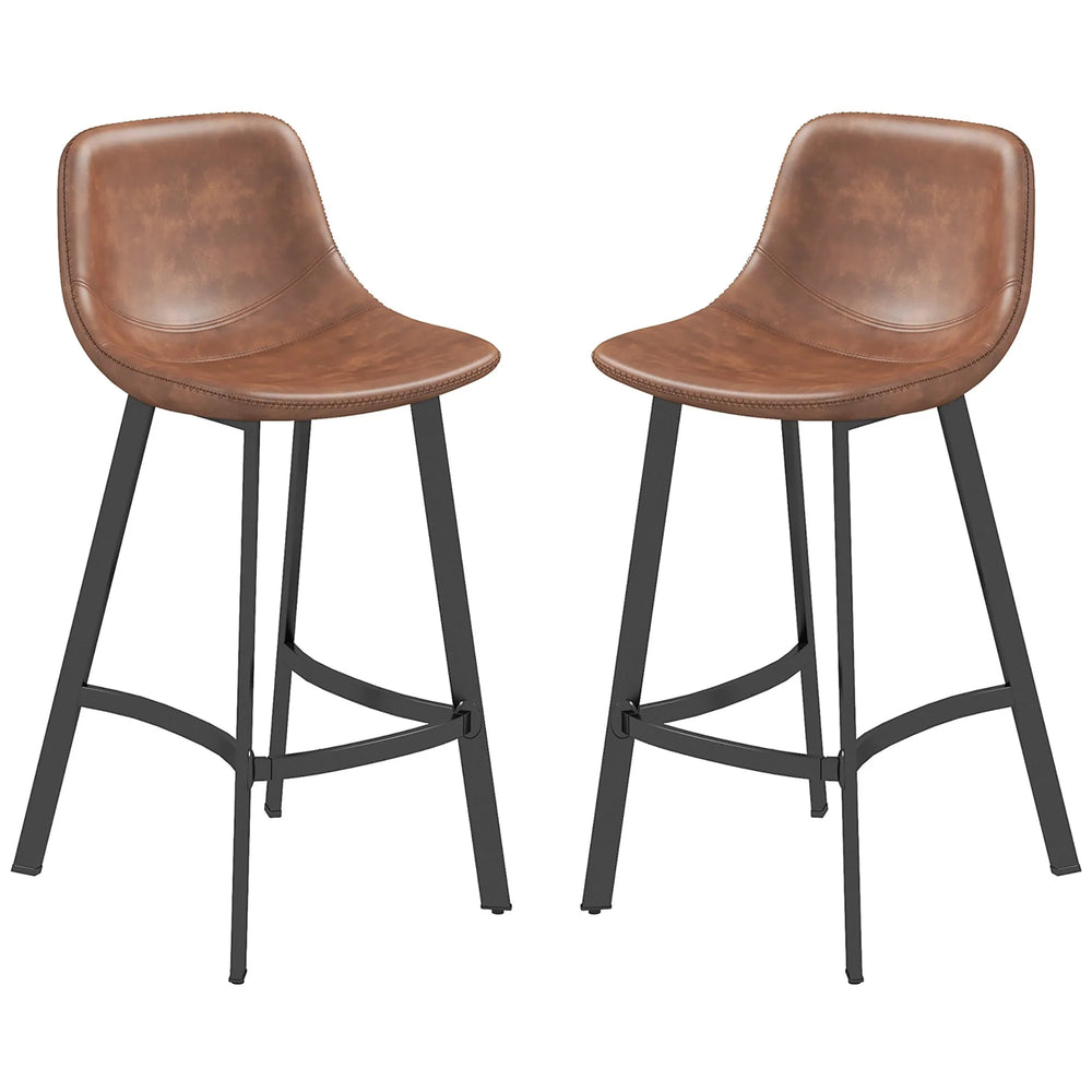 Andre Counter Height Stools with Backrest and Steel Legs-Set of 2-Brown