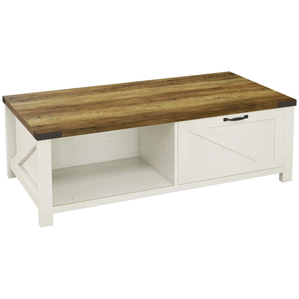 Table de salon Lowen style ferme avec tiroir et étagère ouverte - Brun