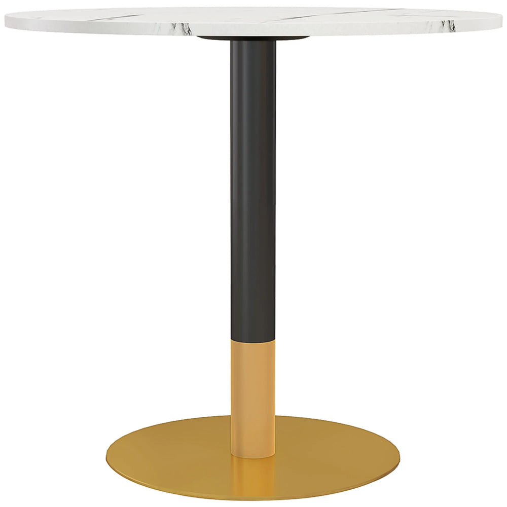 Table à dîner moderne ronde Rene avec plateau en faux marbre pour petits espaces - Blanc