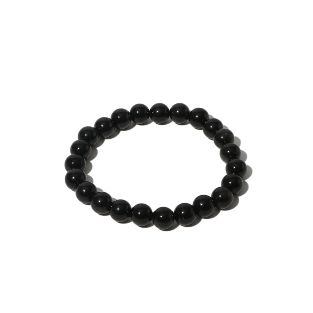 Bracelet Rond en Obsidienne à Reflets Argentés - 8mm