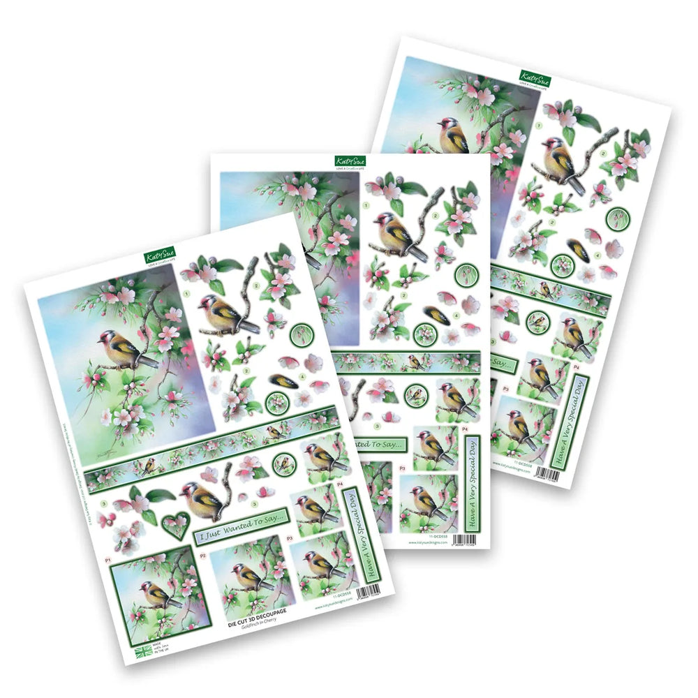 Découpage prédécoupé – Chardonneret sur cerisier (Paquet de 3)