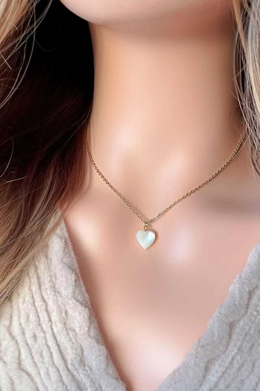 Collier Cœur en Coquillage Naturel 24K