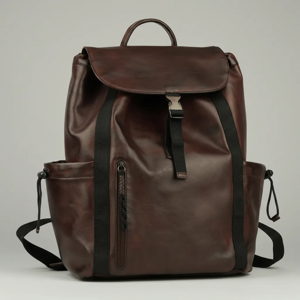 MET Two Adjustable Strap Leather Backpack. Premium Rucksack with Tech Sleeve