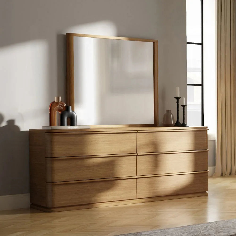 Commode Yami 6 tiroirs large en bois – Chêne beige