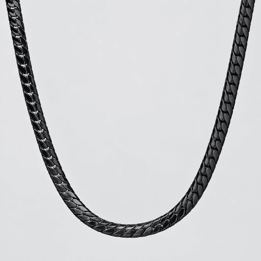 Collier gourmette plate noire en acier inoxydable pour hommes, style motard robuste