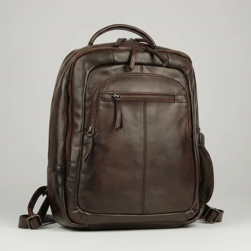 MET Premium Leather Backpack. Dual-Compartment Urban Commuter Pack