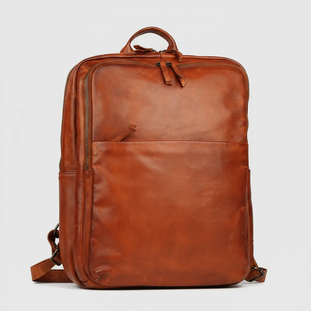 MET Two Adjustable Strap Leather Backpack. Multi-Compartment Commuter Pack