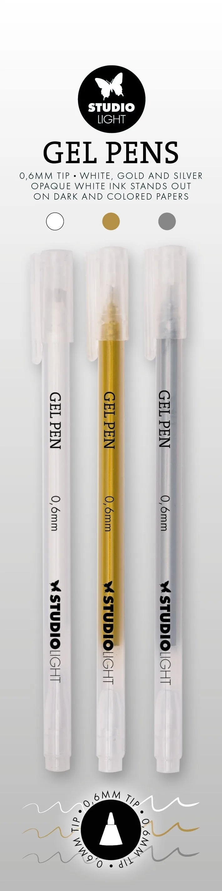 Stylos Gel SL Blanc, Or et Argent 0,6 mm Essentiels 8x154x9 mm 3 pièces
