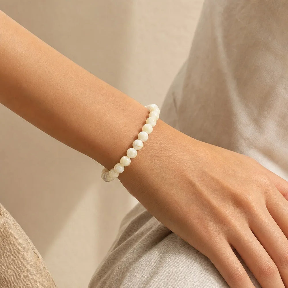Shell White Round Bracelet - 8mm