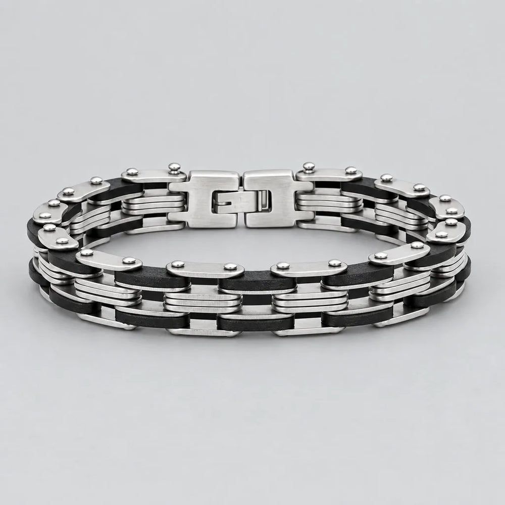 Men’s Stainless Steel Industrial Two-Tone Motorcycle Chain Biker Bracelet