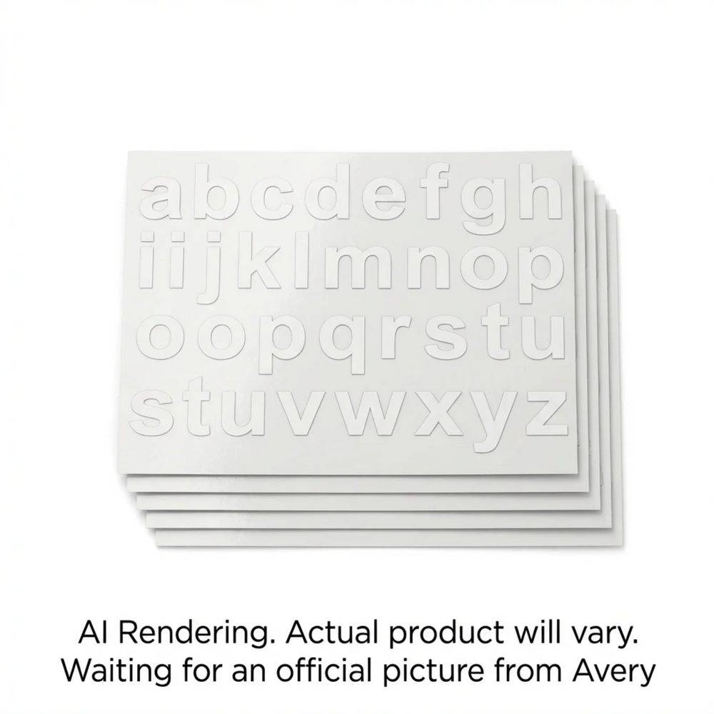 Avery Precut Vinyl Lowercase Letters, White, 4 sheets/pk