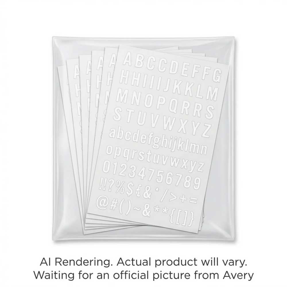 Avery Precut Vinyl Letters, Numbers and Symbols, White, 10 sheets/pk